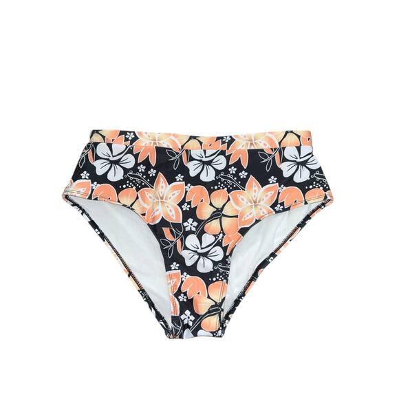 Swim Suit Women’s Size Medium 2 Piece Floral Print Orange Black U Neck Like New - Picture 4 of 7